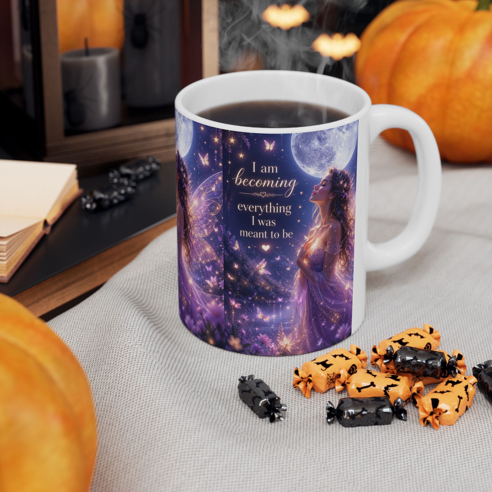 Inspirational Fantasy Mug — "I am becoming everything I was meant to be" Ceramic Coffee Cup